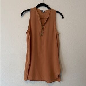 Vince Sleeveless Top with Zipper in Tan